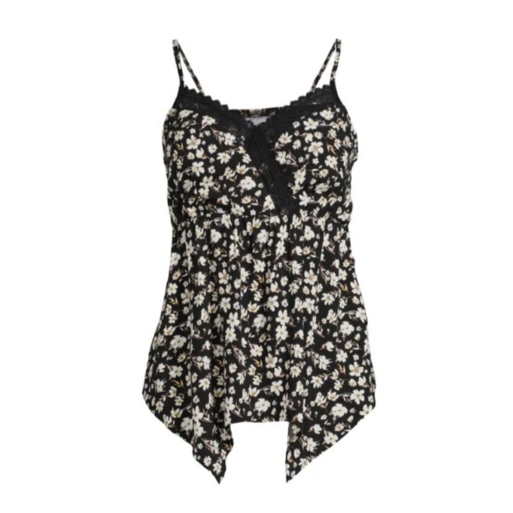 NO BOUNDARIES Juniors women Babydoll Tank size Small Black Floral Y2K Asymmetric